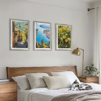 Triptykon med ramme gader ved havet med citronmotiv