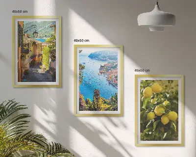 Triptykon med ramme gader ved havet med citronmotiv