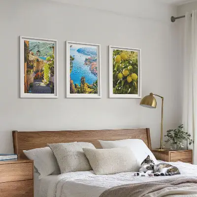Triptykon med ramme gader ved havet med citronmotiv