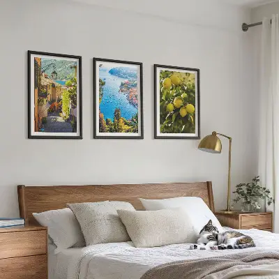 Triptykon med ramme gader ved havet med citronmotiv