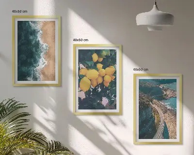 Billedsæt til soveværelset med motiv af hav, strand, citroner og bjerge