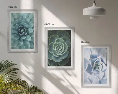 Billedvæg med sukkulente planter i grønne og turkise nuancer