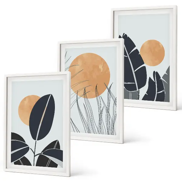 Billedvæg med plantemotiver store minimalistiske sole med plantemønstre