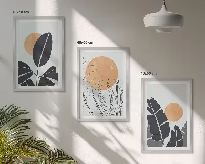 Billedvæg med plantemotiver store minimalistiske sole med plantemønstre