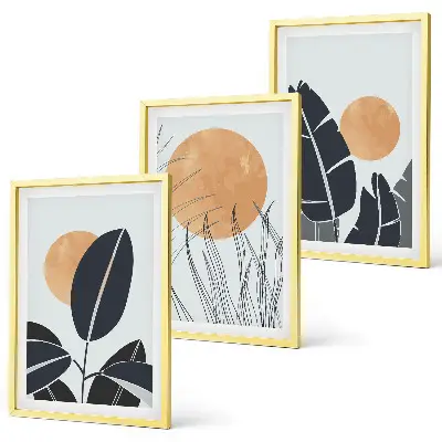 Billedvæg med plantemotiver store minimalistiske sole med plantemønstre