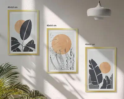Billedvæg med plantemotiver store minimalistiske sole med plantemønstre