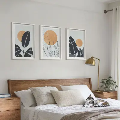 Billedvæg med plantemotiver store minimalistiske sole med plantemønstre
