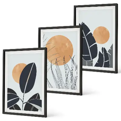 Billedvæg med plantemotiver store minimalistiske sole med plantemønstre