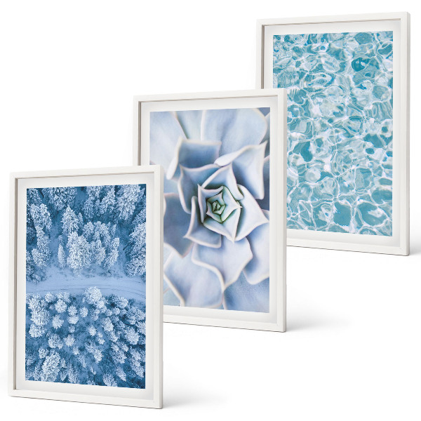 Triptykon billeder med ramme Vinterskov blå blomst vand