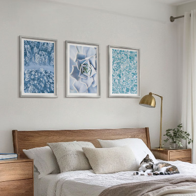 Triptykon billeder med ramme Vinterskov blå blomst vand
