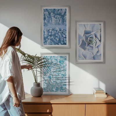 Triptykon billeder med ramme Vinterskov blå blomst vand