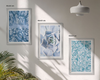 Triptykon billeder med ramme Vinterskov blå blomst vand