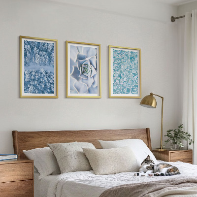 Triptykon billeder med ramme Vinterskov blå blomst vand