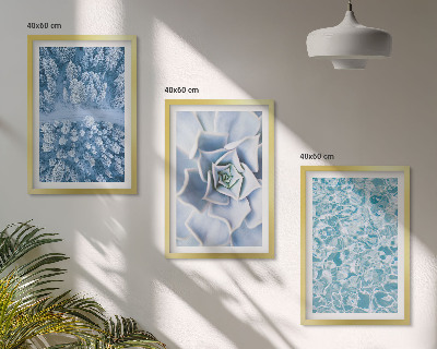 Triptykon billeder med ramme Vinterskov blå blomst vand