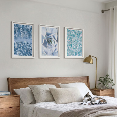 Triptykon billeder med ramme Vinterskov blå blomst vand