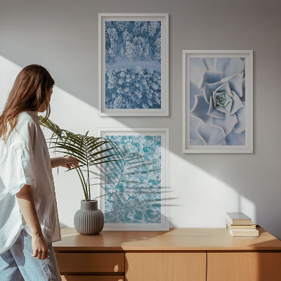 Triptykon billeder med ramme Vinterskov blå blomst vand