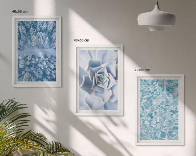 Triptykon billeder med ramme Vinterskov blå blomst vand