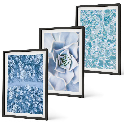 Triptykon billeder med ramme Vinterskov blå blomst vand