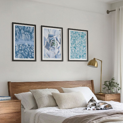 Triptykon billeder med ramme Vinterskov blå blomst vand