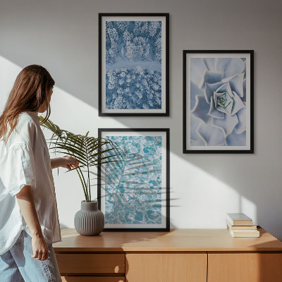 Triptykon billeder med ramme Vinterskov blå blomst vand