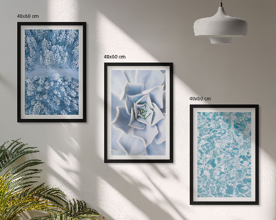 Triptykon billeder med ramme Vinterskov blå blomst vand