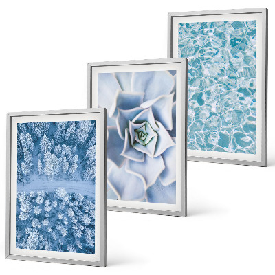 Triptykon billeder med ramme Vinterskov blå blomst vand