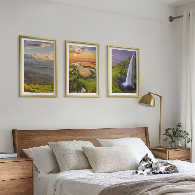 Triptykon billeder med ramme Bjergfloder vandfald natur