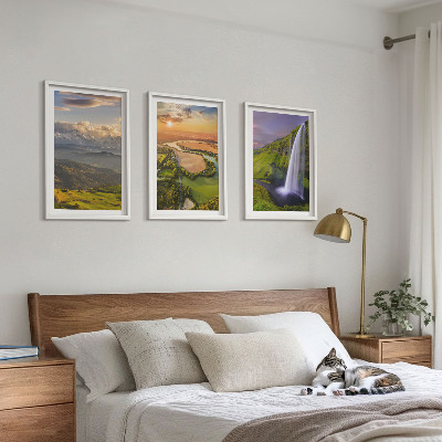 Triptykon billeder med ramme Bjergfloder vandfald natur