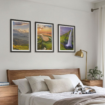 Triptykon billeder med ramme Bjergfloder vandfald natur