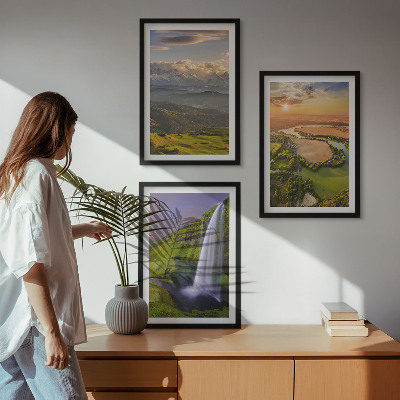 Triptykon billeder med ramme Bjergfloder vandfald natur