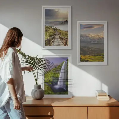 Billedvæg med bjerglandskaber plakat med vandfald