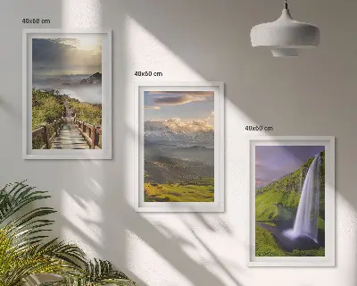 Billedvæg med bjerglandskaber plakat med vandfald