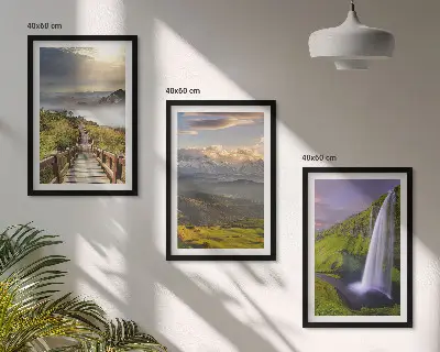 Billedvæg med bjerglandskaber plakat med vandfald
