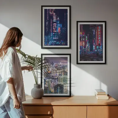 Billedsæt til soveværelset med motiv af neonlys fra Natbyen