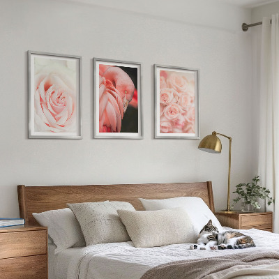 Triptykon billeder med ramme Pastelrosa flamingoer delikat