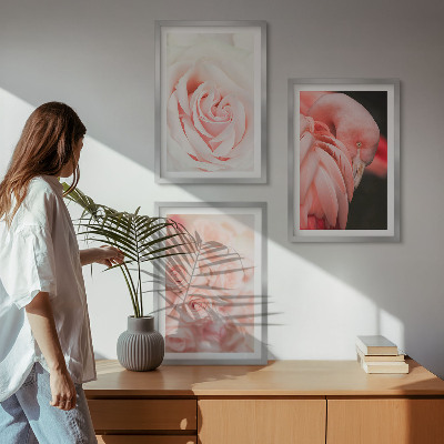 Triptykon billeder med ramme Pastelrosa flamingoer delikat