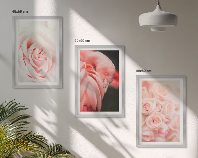 Triptykon billeder med ramme Pastelrosa flamingoer delikat