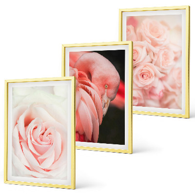 Triptykon billeder med ramme Pastelrosa flamingoer delikat