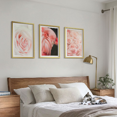 Triptykon billeder med ramme Pastelrosa flamingoer delikat