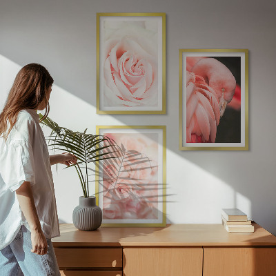 Triptykon billeder med ramme Pastelrosa flamingoer delikat