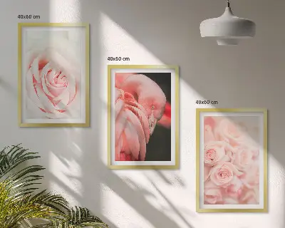 Triptyk-billeder med ramme motiv med fine pastelrosa flamingoer