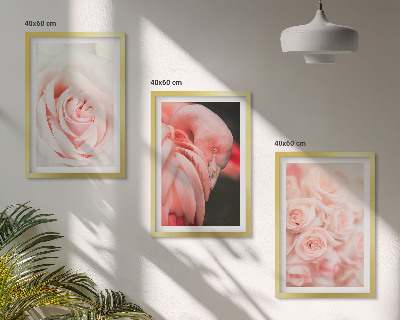 Triptykon billeder med ramme Pastelrosa flamingoer delikat