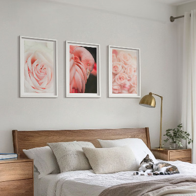 Triptykon billeder med ramme Pastelrosa flamingoer delikat