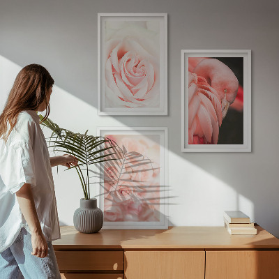 Triptykon billeder med ramme Pastelrosa flamingoer delikat