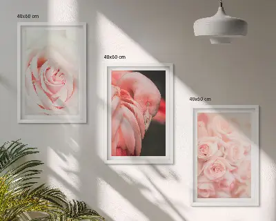 Triptyk-billeder med ramme motiv med fine pastelrosa flamingoer