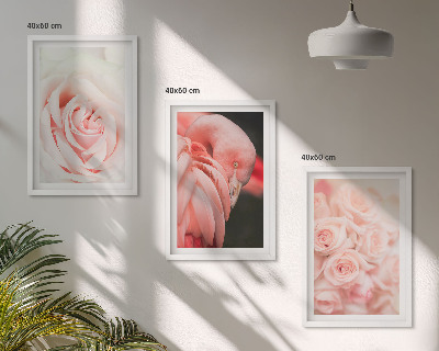 Triptykon billeder med ramme Pastelrosa flamingoer delikat