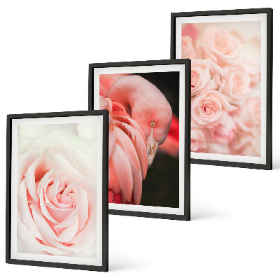 Triptykon billeder med ramme Pastelrosa flamingoer delikat