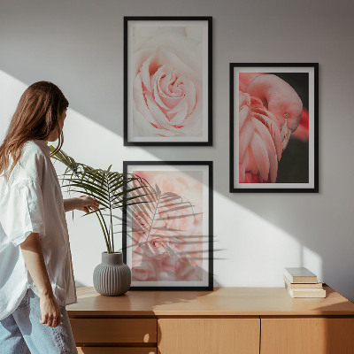 Triptykon billeder med ramme Pastelrosa flamingoer delikat