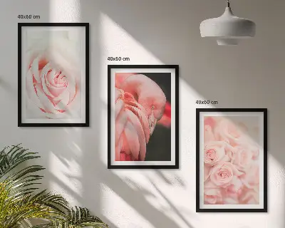 Triptyk-billeder med ramme motiv med fine pastelrosa flamingoer