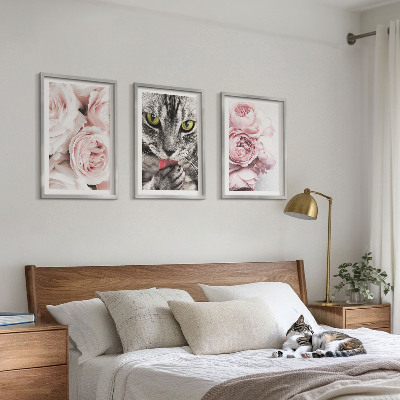 Billedvæg inspiration Kat i lyserøde blomster